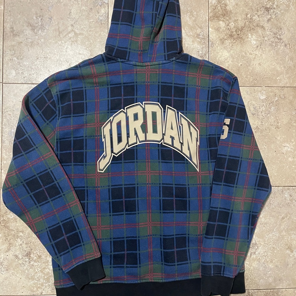 Jordan Checkered Hoodie in Blue and Green